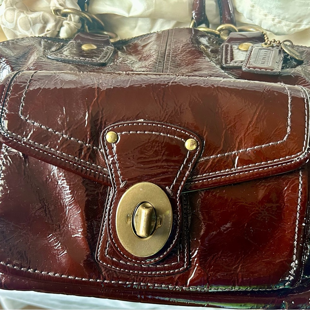 Coach Glossy Patent Leather Satchel in Deep Burgundy - Picture 4 of 16